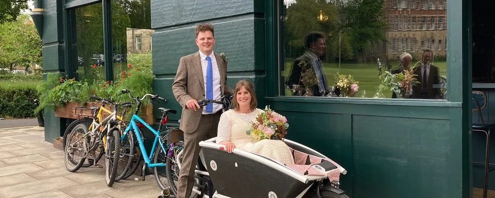 Arriving in style: Josh and Ellie’s cargo bike wedding