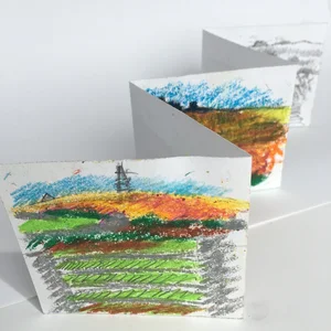 Concertina sketchbook with drawings of Penwith landscape