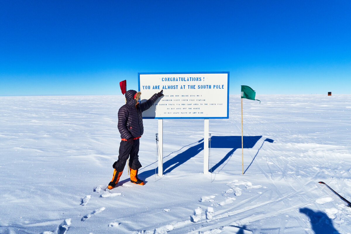 'Congratulations you are almost at the South Pole' sign