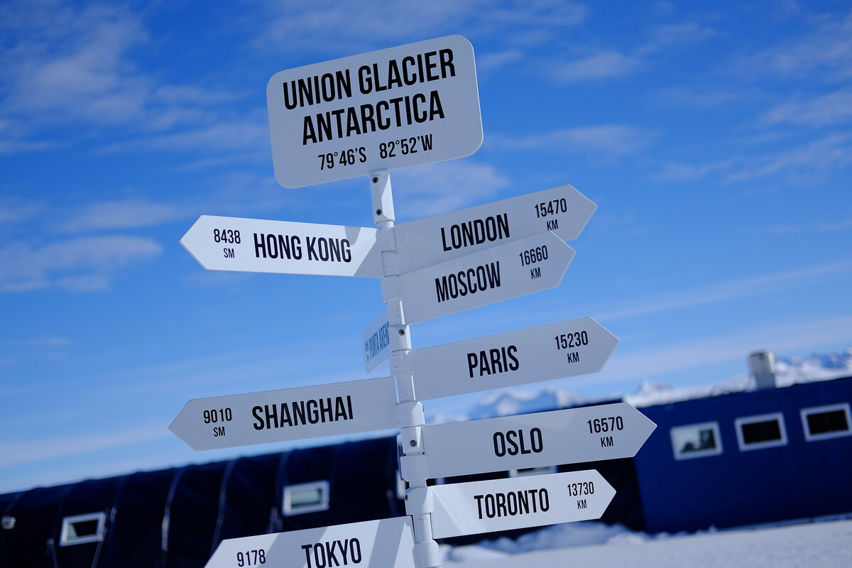 Union Glacier city sign post