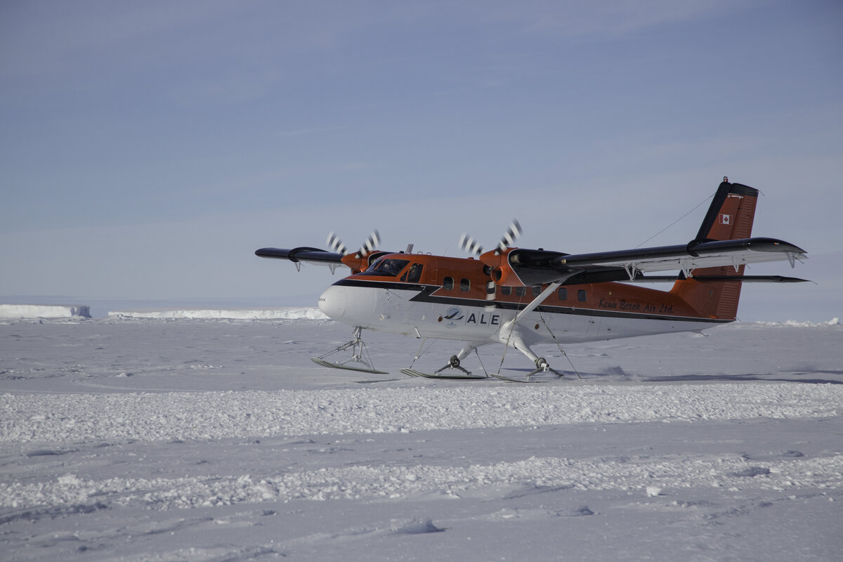 ALE Twin Otter lands on sea ice at Gould Bay