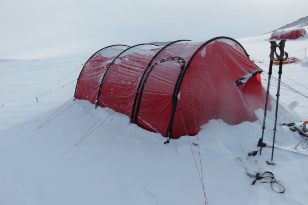 Snow covered Hilleberg tent on Mount Sidley