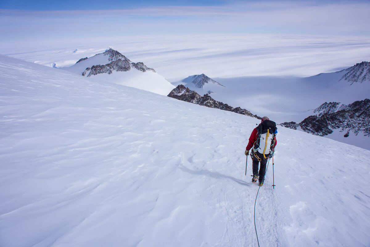 Roped climber descends from High Camp to the fixed lines